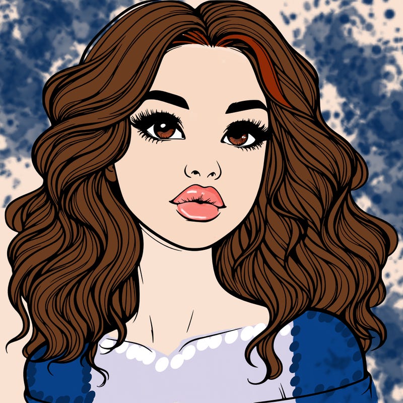 realistic girl with wavy hair and lips