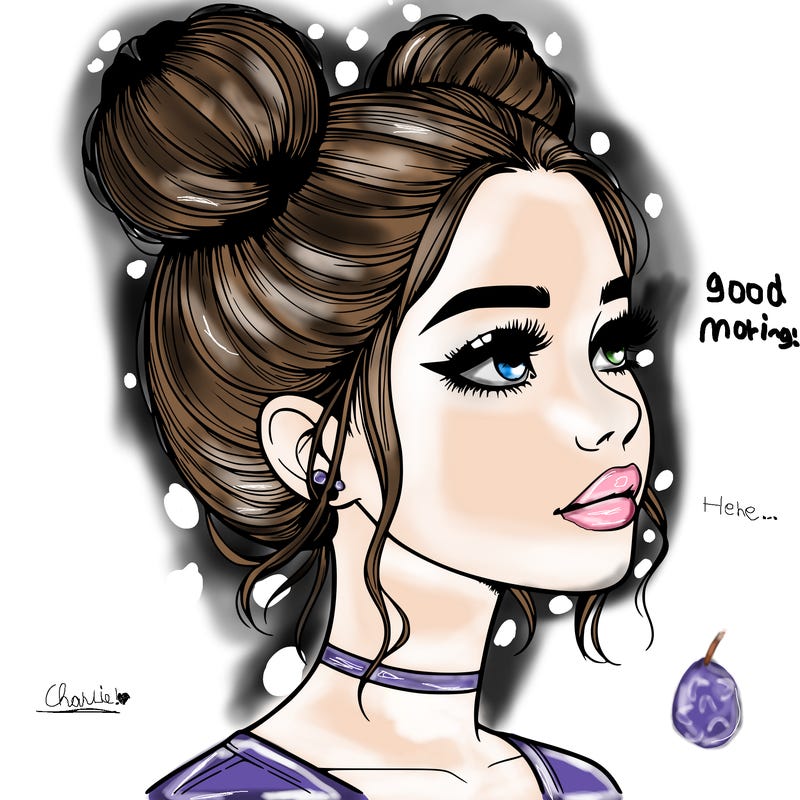 realistic girl with buns on the top of her head