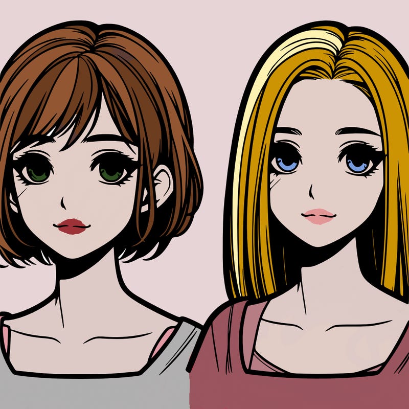 two realistic girls one with short hair and one with long hair