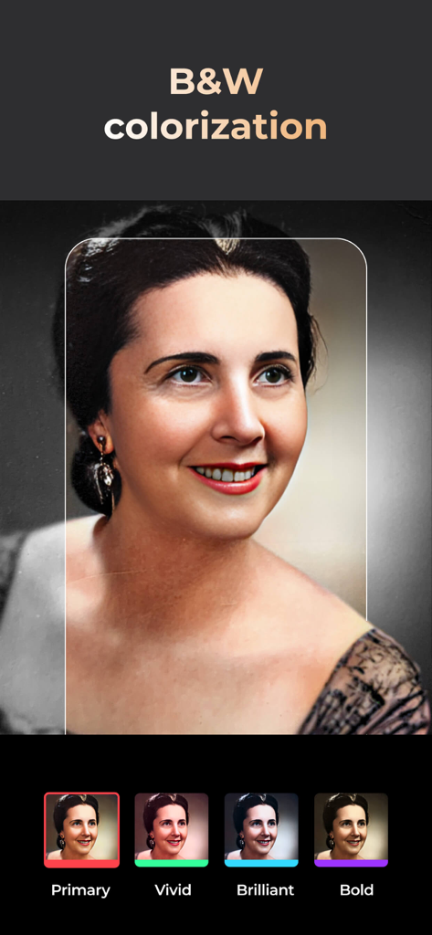 Exemple de colorisation d'un portrait en noir et blanc à l'aide de l'application Photo Scanner Plus