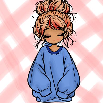 girl with baggy sweatshirt and messy bun
