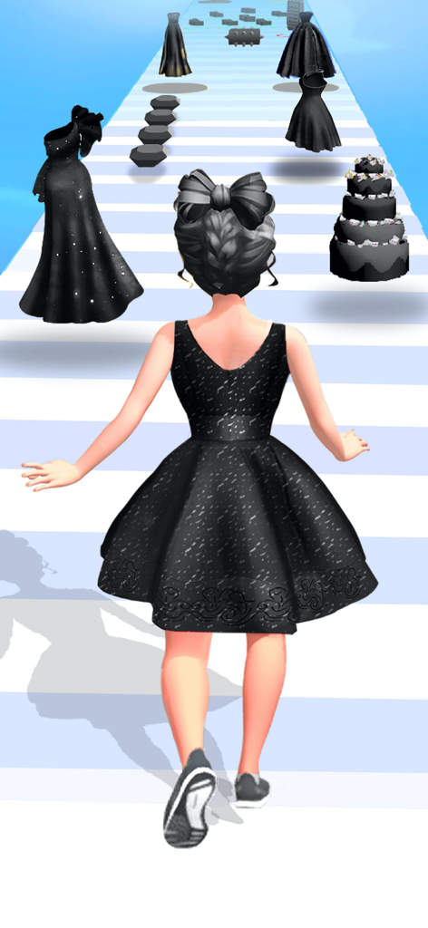 Bride Race & Outfit Makeover - ファッショントラックを走って衣装を集める黒いドレスを着た女性キャラクター