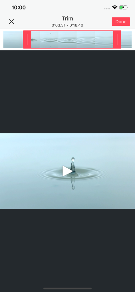 Gif大师 - 动图制作 - User interface of GIF Master app on iOS showing a video of a water droplet being trimmed for a GIF