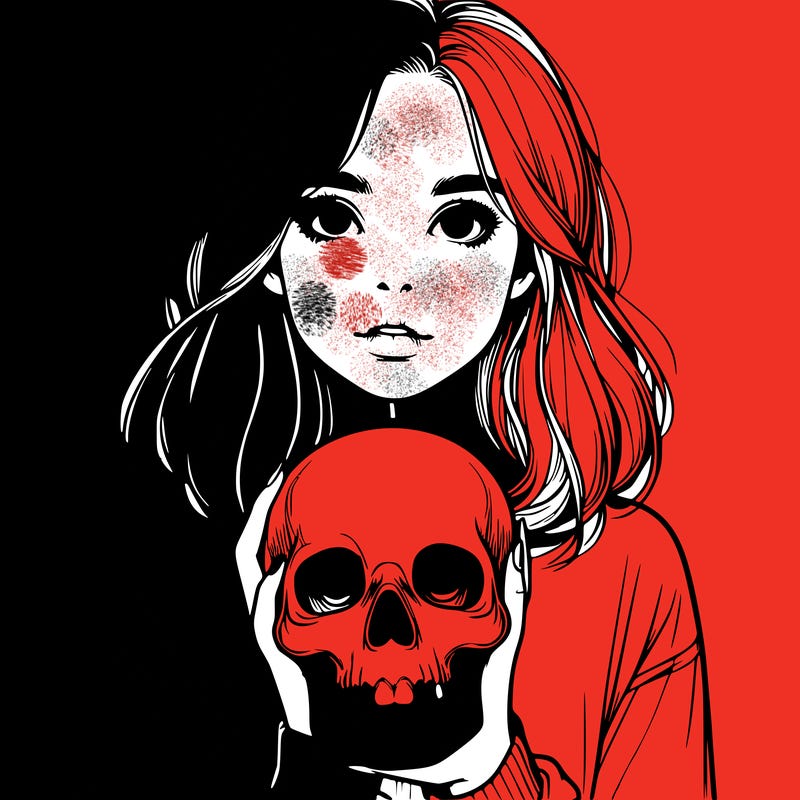 realistic girl holding a skull