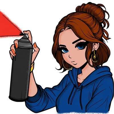 a realistic girl spray painting