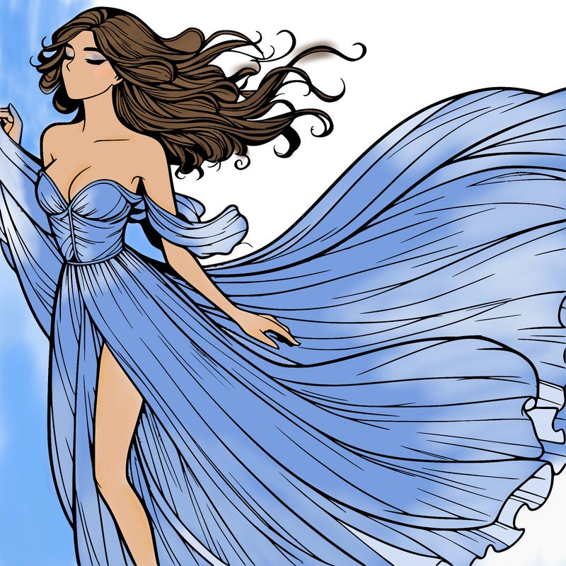 realistic woman in dress flowing the the wind