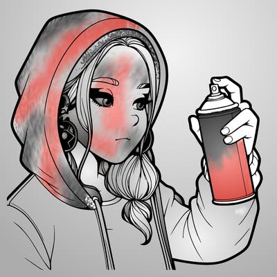 a realistic girl, spray painting