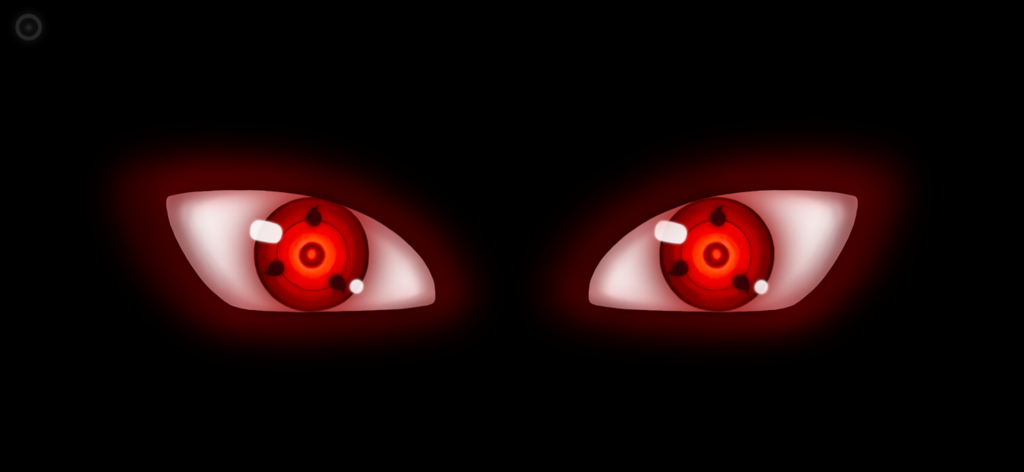 Prank Eyes - Glowing red anime eyes with a sharingan pattern on a dark background