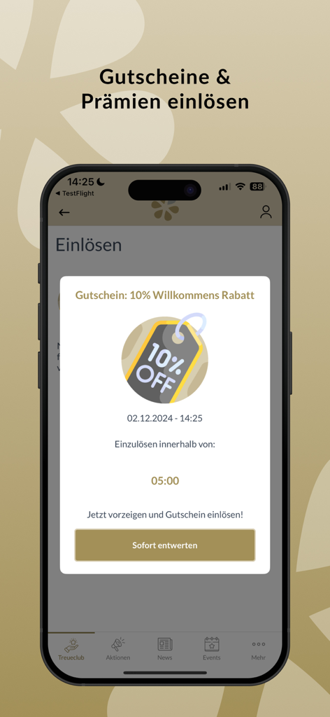 The Bloom Pharmacy - A smartphone screen displaying a 10 percent welcome discount voucher in The Bloom Pharmacy loyalty app.