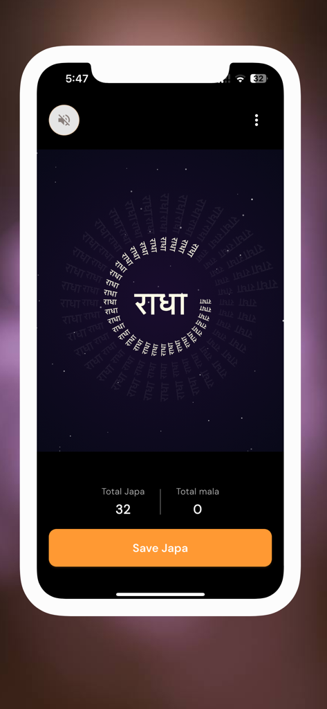 Radha Chant Counter - Interface of the Radha Chant Counter app showing japa count and spiritual theme