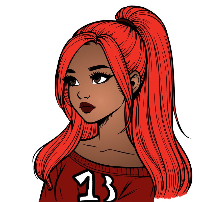 realistic girl with a high ponytail