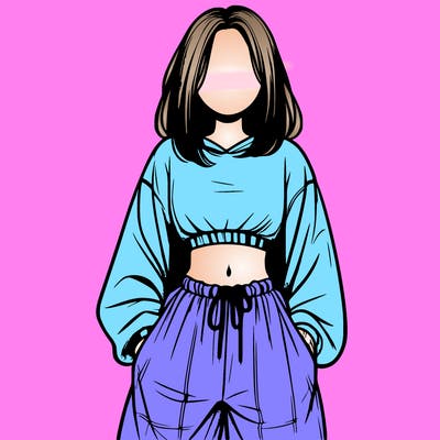 realistic girl faceless with baggy pants and a crop top