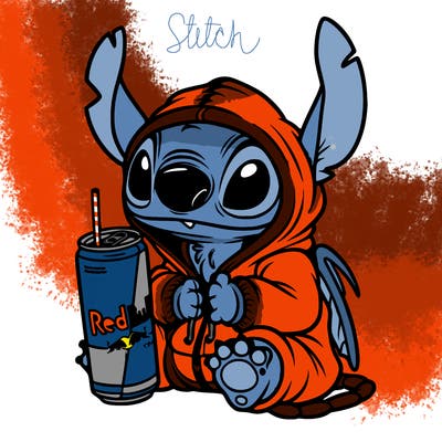 stitch a hoodie and redbull