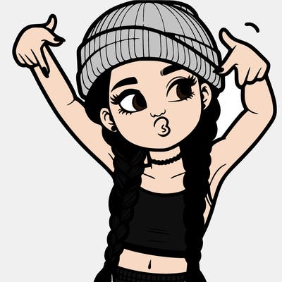 realistic teenage girl with braids and a beanie and crop top doing 🫶🏼