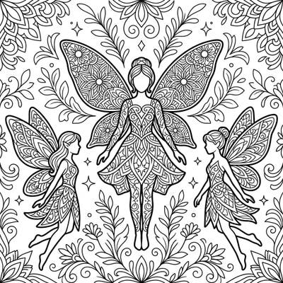 Unleash your child's creativity with this enchanting coloring page featuring beautiful Kaleidoscope Fairies. Kids will love bringing these magical figures and their intricate patterns to life with vibrant colors.