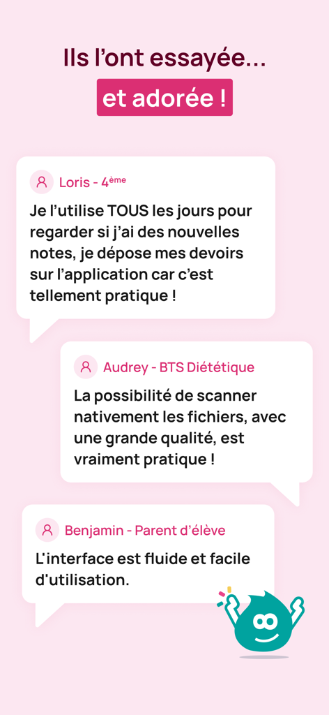 Cned - Trois avis positifs d'utilisateurs pour l'application Cned d'un étudiant, d'un apprenant adulte et d'un parent