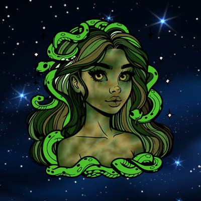 realistic girl with snakes as hair