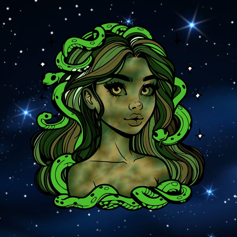 realistic girl with snakes as hair