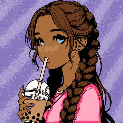 realistic girl with braided hair drinking boba