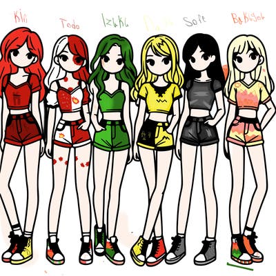 a group of girls wearing crop tops and shorts