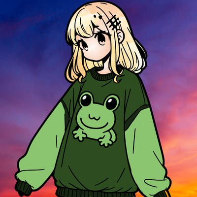 girl wearing frogging sweatshirt
