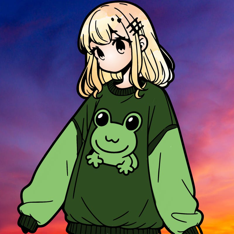 girl wearing frogging sweatshirt