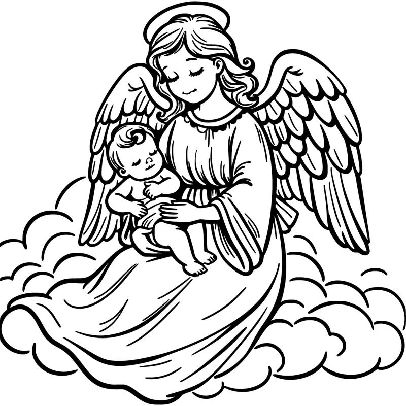 an angel holding a baby