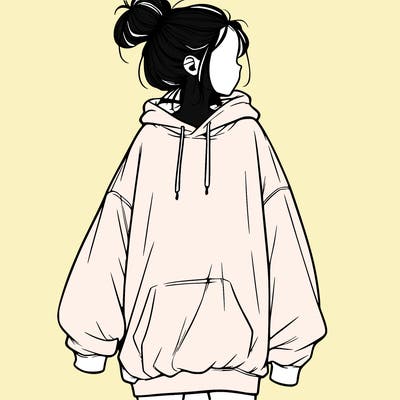 realistic girl with a oversized sweatshirt on and a bun
