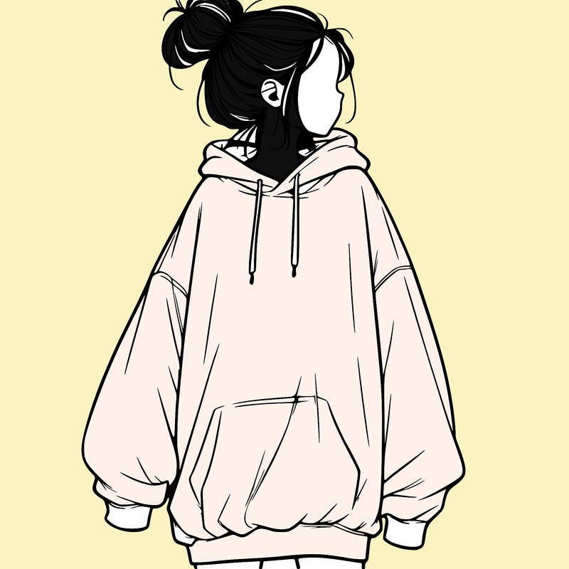 realistic girl with a oversized sweatshirt on and a bun