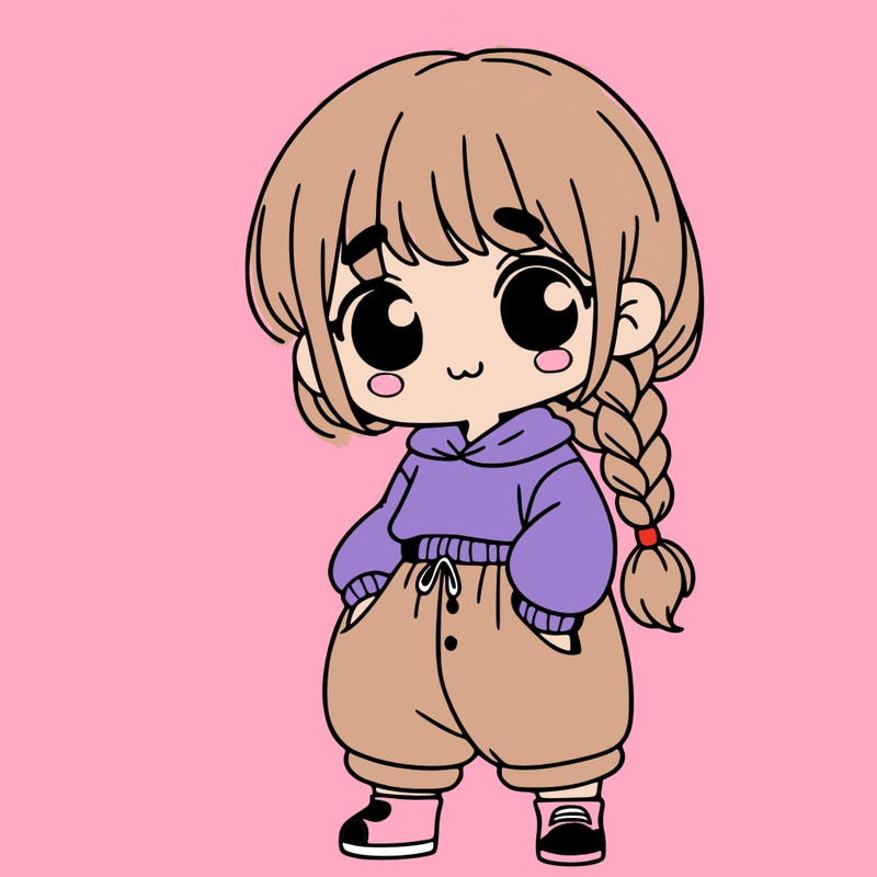 a shy girl with baggy clothes and a braid