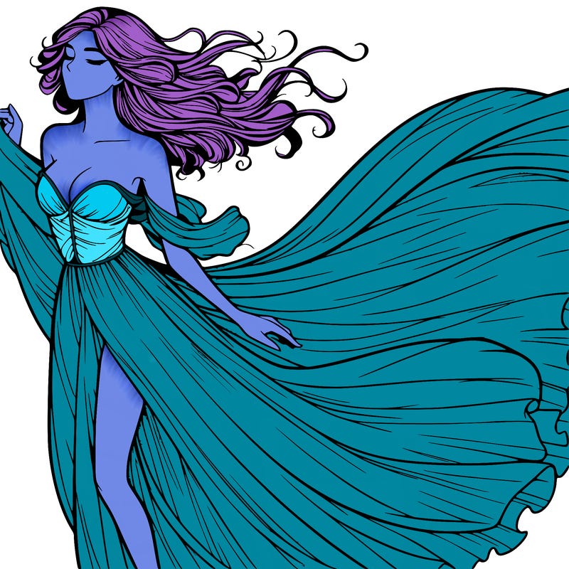 realistic woman in dress flowing the the wind