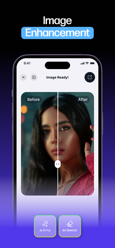 Anime AI Editor - Lenzai - A side by side comparison of a portrait before and after using the Lenzai AI image enhancement tool