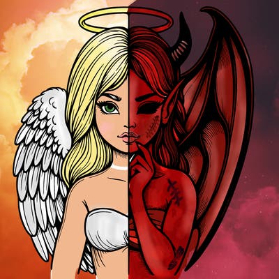 realistic angel half demon