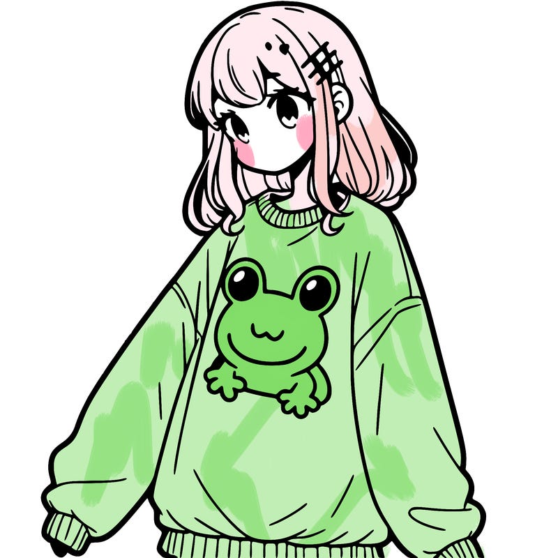 girl wearing frogging sweatshirt