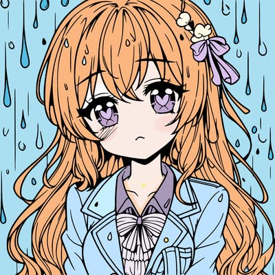 pretty anime girl in the rain