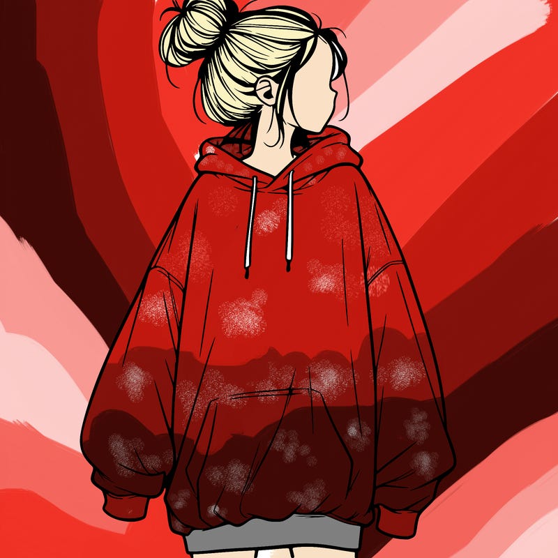 realistic girl with a oversized sweatshirt on and a bun
