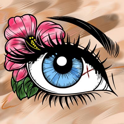 realistic eye with flower