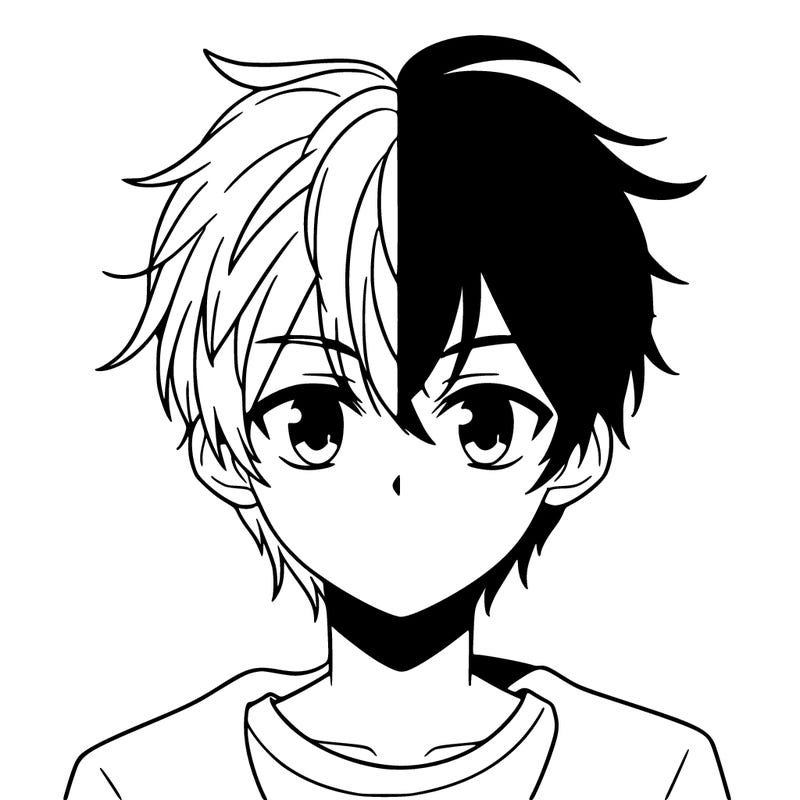 an anime boy with half white half red hair