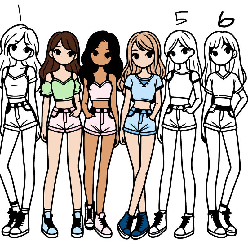 a group of girls wearing crop tops and shorts
