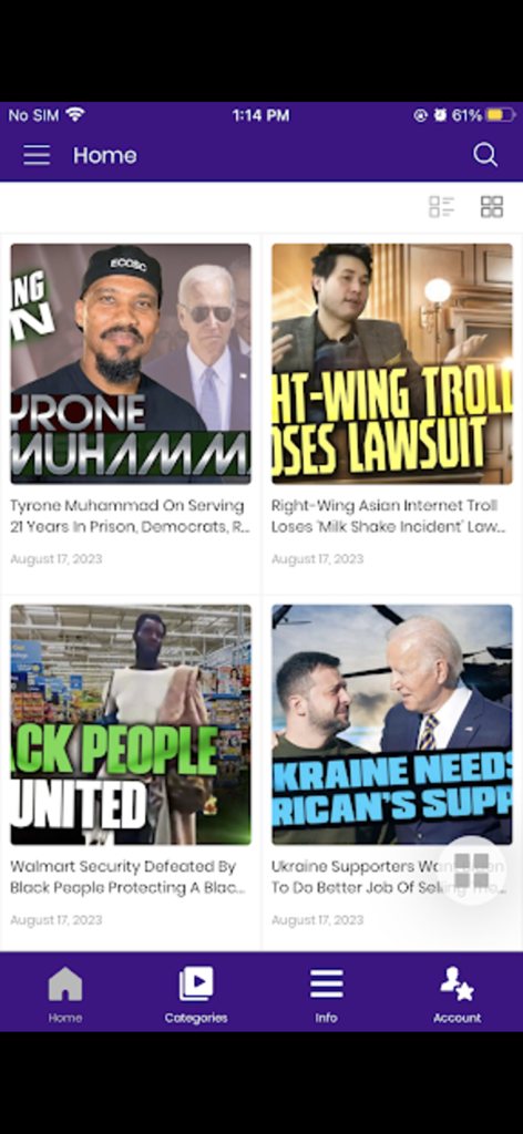 African Diaspora News Channel - Home feed of the African Diaspora News Channel app featuring various news stories.