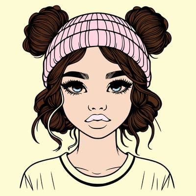 realistic girl with buns in her hair with a beanie on