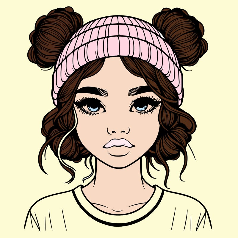 realistic girl with buns in her hair with a beanie on