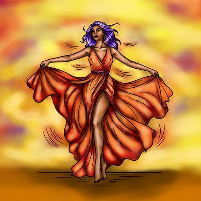 sesssssy.   beautiful woman posing in slit dress with  wind blowing