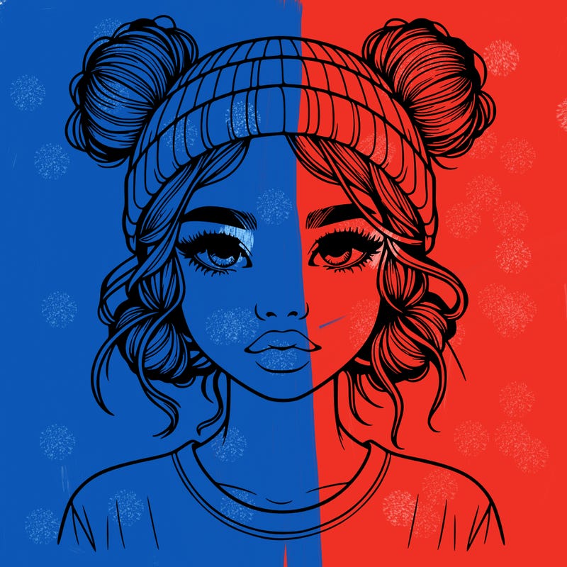 realistic girl with buns in her hair with a beanie on