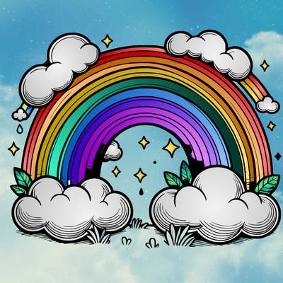 realistic rainbow and clouds