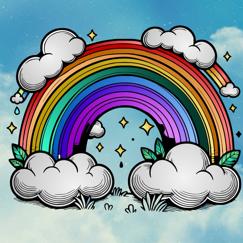 realistic rainbow and clouds