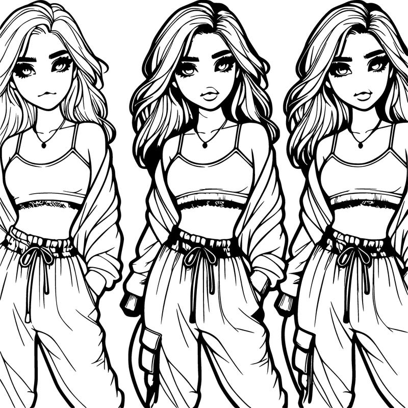 realistic girl in baggy pants and crop top