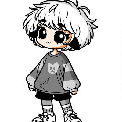 a girl with a short shaggy hair cut long socks baggy shirt  shorts