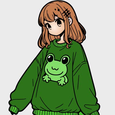 girl wearing frogging sweatshirt