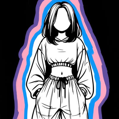 realistic girl faceless with baggy pants and a crop top